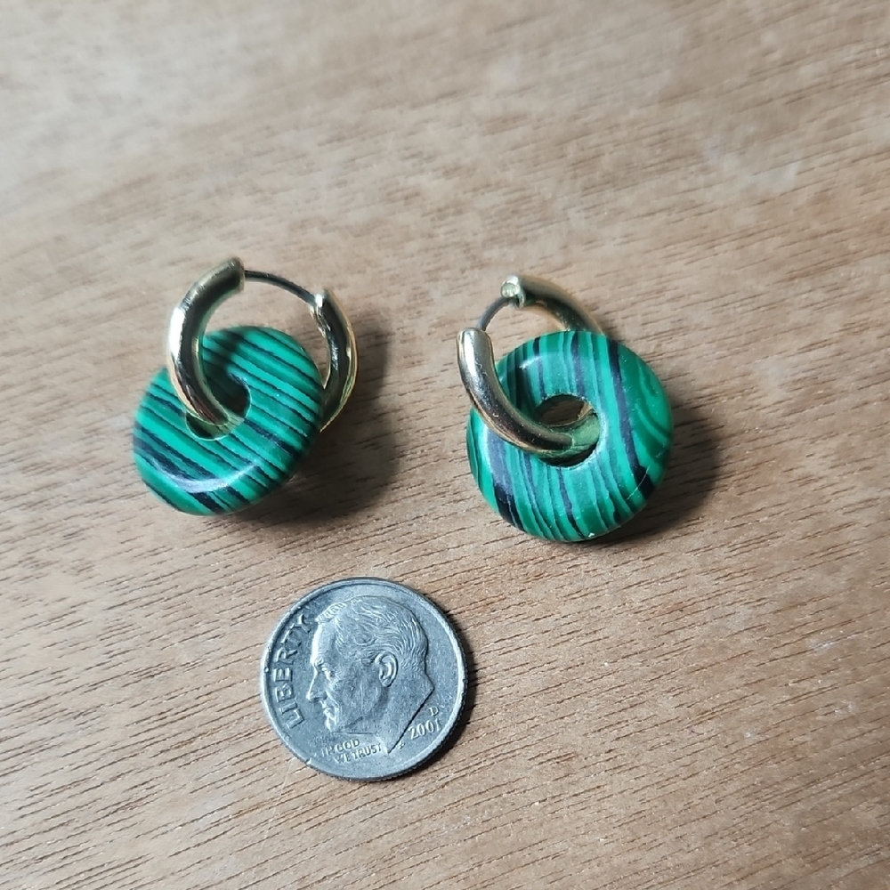 Green Stone Huggie Hoop Earrings